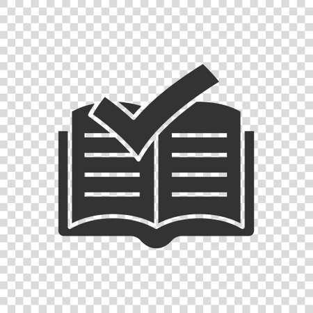 Book check mark icon in flat style. Bookmark approval vector illustration on white isolated background. Confirm business concept.のイラスト素材