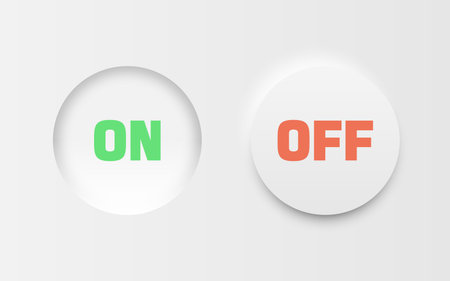 On and off buttons in flat style. Toggle switch vector illustration on isolated background. Shutdown...