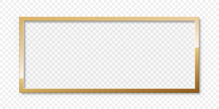 Golden photo frame in flat style. Gold border vector illustration on isolated background. Photoframe sign business concept.のイラスト素材