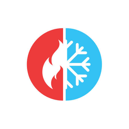Hot and cold icon in flat style. Snowflake and flame vector illustration on isolated background. Temperature sign business concept.のイラスト素材