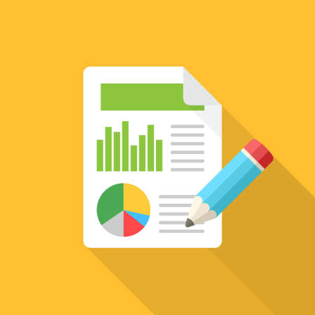 Contract document with pencil icon in flat style. Report vector illustration on isolated background. Paper sheet sign business concept.のイラスト素材