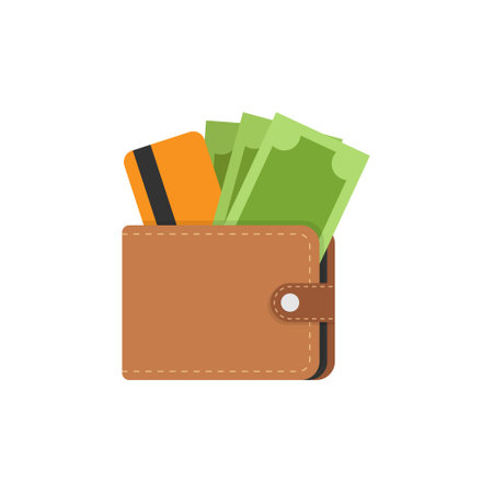 Wallet with money icon in flat style. Online payment vector illustration on isolated background. Cash and purse sign business concept.のイラスト素材