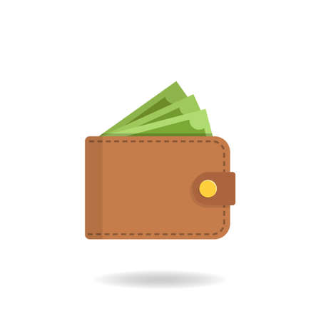 Wallet with money icon in flat style. Online payment vector illustration on isolated background. Cash and purse sign business concept.のイラスト素材