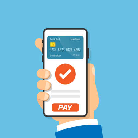 Mobile payment icon in flat style. Online shopping vector illustration on isolated background. NFC pay sign business concept.のイラスト素材