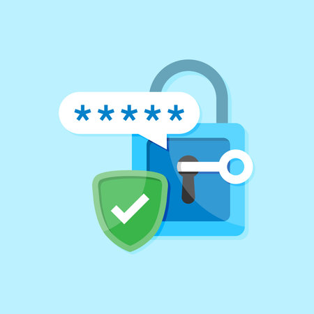 Password protection icon in flat style. Authentication vector illustration on isolated background. Login verification sign business concept.のイラスト素材