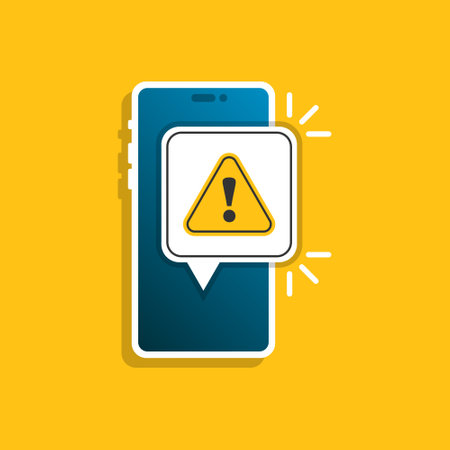 Phone notifications icon in flat style. Smartphone with exclamation point vector illustration on isolated background. Spam message sign business concept.のイラスト素材