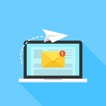 Email sending icon in flat style. Envelope receive vector illustration on isolated background. Mailbox notification sign business concept.のイラスト素材