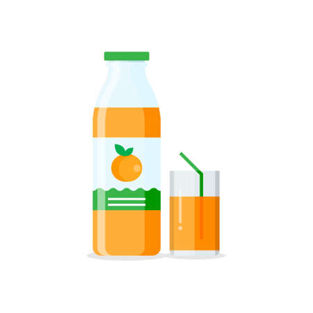 Orange juice icon in flat style. Fruit beverage vector illustration on isolated background. Citrus drink sign business concept.のイラスト素材