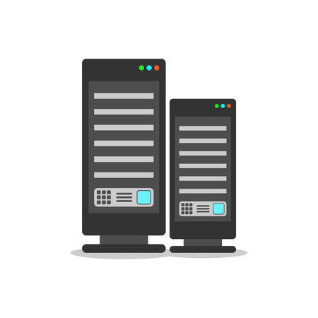 Data center icon in flat style. Computer datacenter vector illustration on isolated background. Storage cloud sign business concept.のイラスト素材
