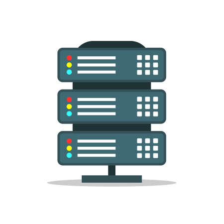 Data center icon in flat style. Computer datacenter vector illustration on isolated background. Storage cloud sign business concept.のイラスト素材