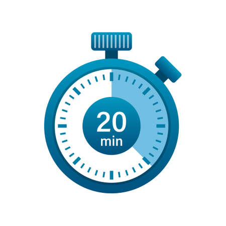 Stopwatch 20 minutes icon illustration in flat style. Timer vector illustration on isolated background. Time alarm sign business concept.のイラスト素材