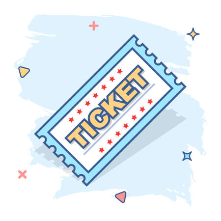 Cartoon ticket icon in comic style. Admit one illustration pictogram. Admit one splash business concept.のイラスト素材