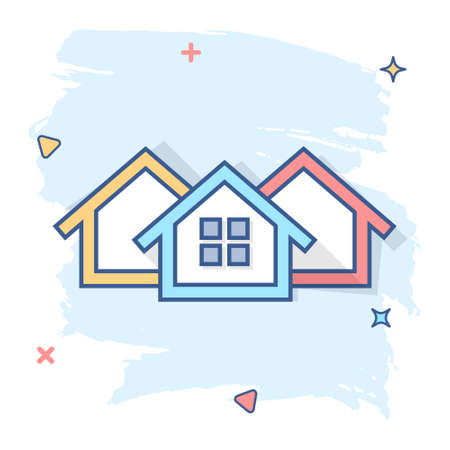 Cartoon house icon in comic style. Home illustration pictogram. House splash business concept.のイラスト素材