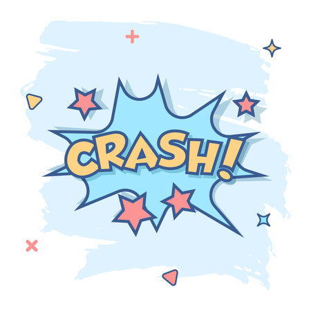 Vector cartoon crash comic sound effects icon in comic style. Sound bubble speech sign illustration pictogram. Crash business splash effect concept.のイラスト素材