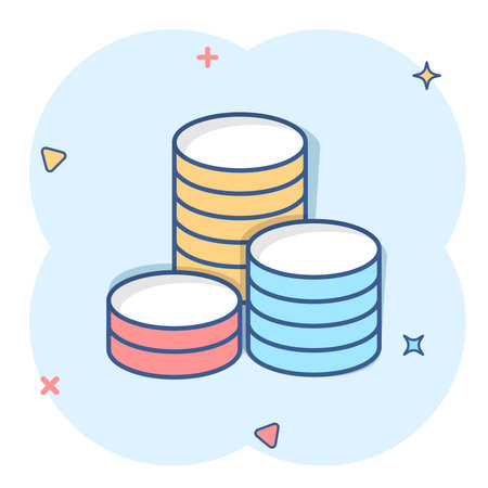 Vector cartoon coins stack icon in comic style. Money coin sign illustration pictogram. Currency money business splash effect concept.のイラスト素材