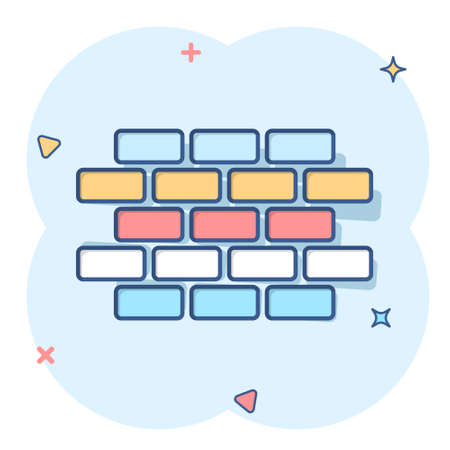 Vector cartoon wall brick icon in comic style. Wall sign illustration pictogram. Stone business splash effect concept.のイラスト素材
