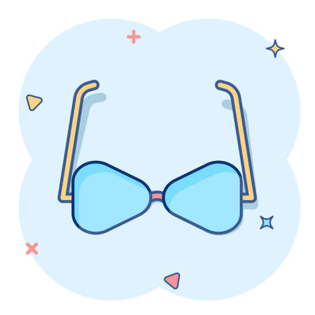 Vector cartoon sunglasses icon in comic style. Eyewear sign illustration pictogram. Sunglasses business splash effect concept.のイラスト素材