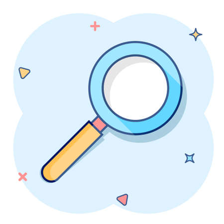 Vector cartoon loupe icon in comic style. Magnifier sign illustration pictogram. Search business splash effect concept.のイラスト素材