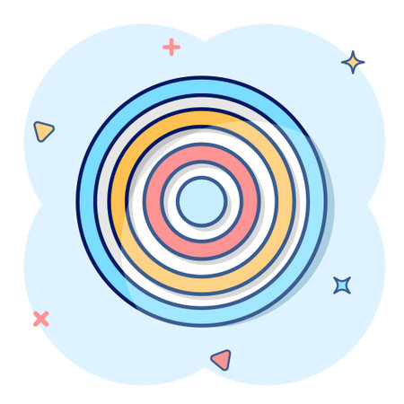 Vector cartoon target aim icon in comic style. Darts game sign illustration pictogram. Success business splash effect concept.のイラスト素材
