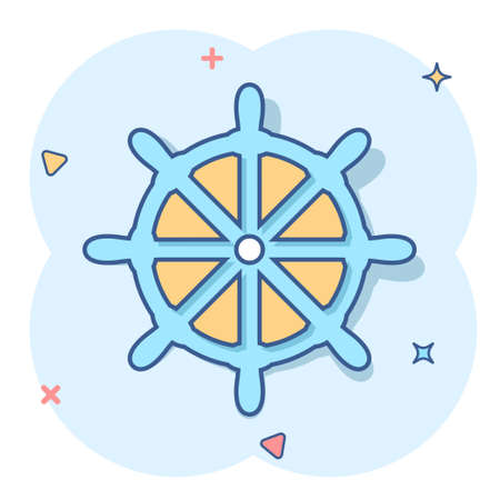 Vector cartoon steering wheel rudder icon in comic style. Rudder wheel sign illustration pictogram. Steering rudder business splash effect concept.のイラスト素材