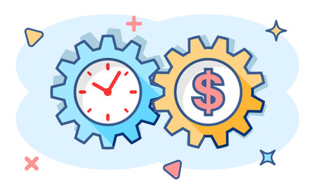 Vector cartoon business and finance management icon in comic style. Time is money concept illustration pictogram. Financial strategy business splash effect concept.のイラスト素材