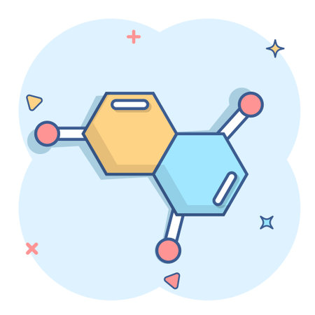 Science icon in comic style. Dna cell cartoon vector illustration on white isolated background. Molecule evolution splash effect business concept.のイラスト素材