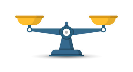 Scale icon in flat style. Weight balance vector illustration on isolated background. Equilibrium comparison sign business concept.のイラスト素材