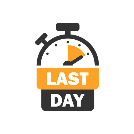 Last day icon in flat style. Promo label with alarm clock vector illustration on isolated...