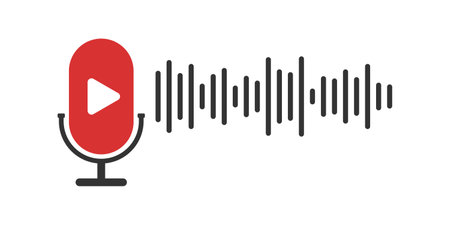Podcast microphone icon in flat style. Audio interview vector illustration on isolated background. Studio speaker sign business concept.のイラスト素材
