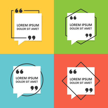 Quote frame blank template icon in flat style. Empty speech bubble vector illustration on isolated background. Textbox sign business concept.のイラスト素材