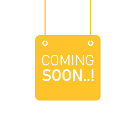 Coming soon banner icon in flat style. Promotion label vector illustration on isolated background. Open poster sign business concept.のイラスト素材