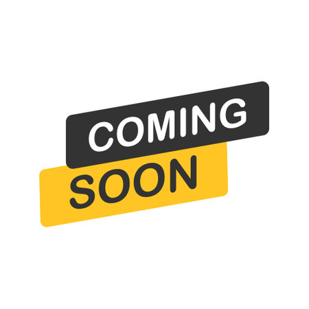 Coming soon banner icon in flat style. Promotion label vector illustration on isolated background. Open poster sign business concept.のイラスト素材