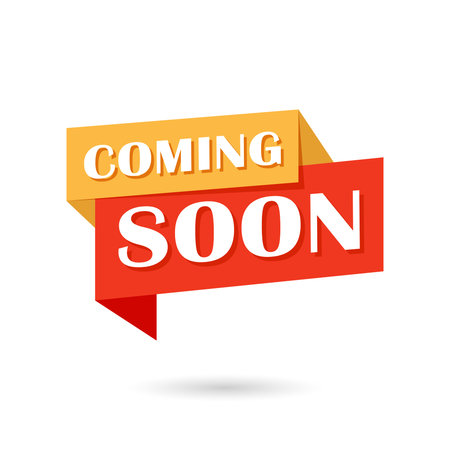 Coming soon banner icon in flat style. Promotion label vector illustration on isolated background. Open poster sign business concept.のイラスト素材