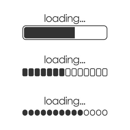 Loading bar icon in flat style. Progress indicator vector illustration on isolated background. Download button sign business concept.のイラスト素材