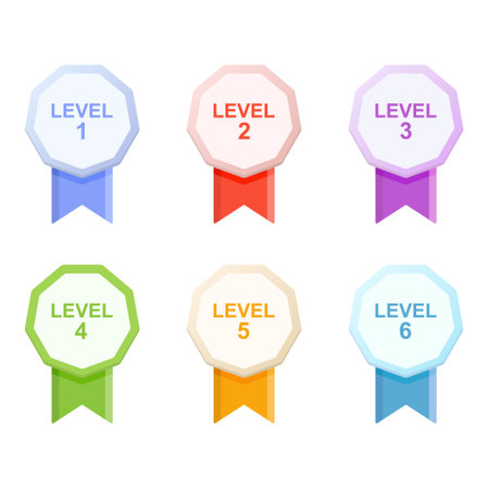 Level up badge icon in flat style. Medal for achievement vector illustration on isolated background. Game award sign business concept.のイラスト素材