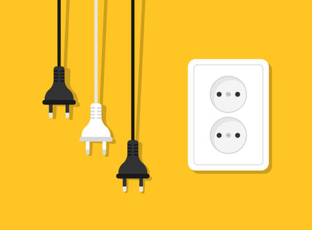 Electric socket with a plug icon in flat style. Connection symbol vector illustration on isolated background. 404 error sign business concept.のイラスト素材