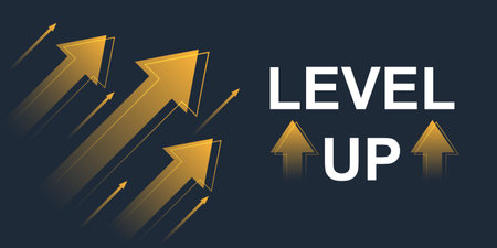 Level up icon in flat style. Achievement vector illustration on isolated background. Success sign business concept.のイラスト素材
