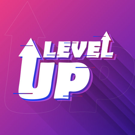 Level up icon in flat style. Achievement vector illustration on isolated background. Success sign...