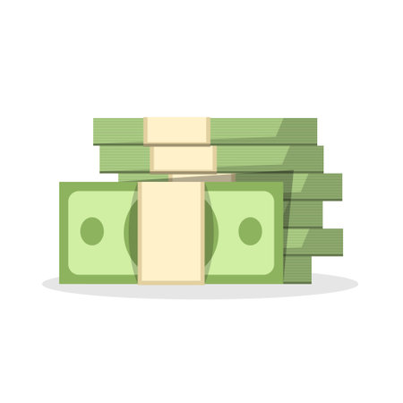 Paper bills icon in flat style. Stack of currency banknotes vector illustration on isolated background. Green dollars sign business concept.のイラスト素材