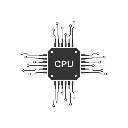CPU for computer and smartphone icon in flat style. Processor chipset vector illustration on isolated background. Microchip sign business concept.のイラスト素材