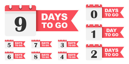 0, 1, 2, 3, 4, 5, 6, 7, 8, 9 days left icon in flat style. Offer countdown date number vector illustration on isolated background. Sale promotion timer sign business concept.のイラスト素材