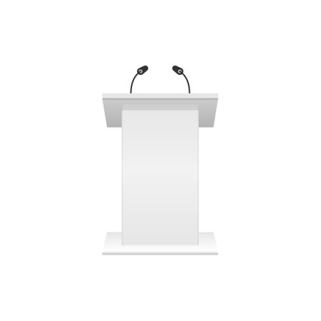 Speaker icon in flat style. Conference podium vector illustration on isolated background. Public speech sign business concept.のイラスト素材