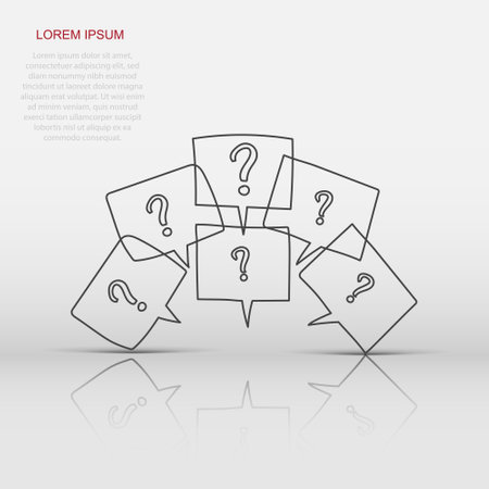 Question marks in thought bubbles. Hand drawn line art vector illustration on white background.のイラスト素材