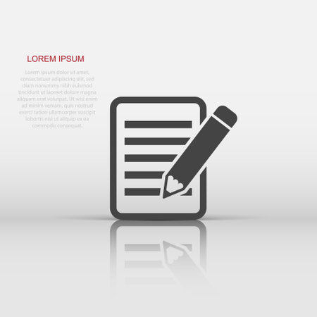 Vector document with pencil icon in flat style. Note with pen sign illustration pictogram. Notebook business concept.のイラスト素材