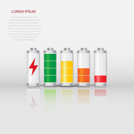Set of battery charge level indicator. Vector illustration on white background.のイラスト素材