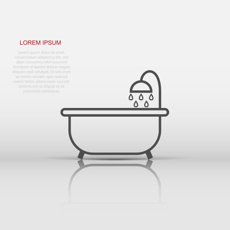 Vector bathtub icon in flat style. Bathroom shower sign illustration pictogram. Bath business concept.のイラスト素材