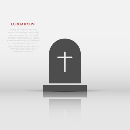 Vector halloween grave icon in flat style. Gravestone sign illustration pictogram. Rip business concept.のイラスト素材