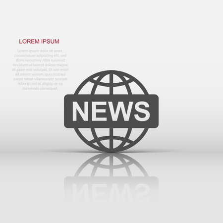 Vector globe news icon in flat style. World news sign illustration pictogram. Newsletter business concept.のイラスト素材