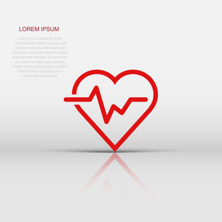 Heartbeat line with heart icon in flat style. Heartbeat illustration on white isolated background. Heart rhythm concept.のイラスト素材