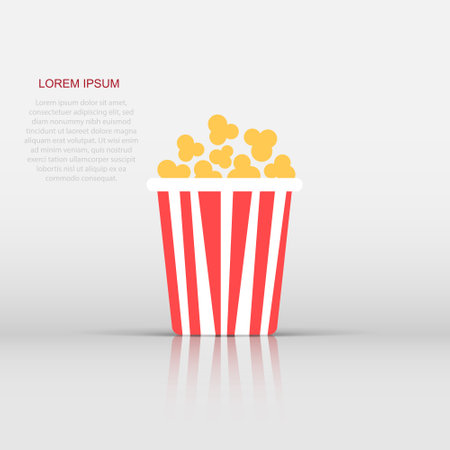 Popcorn vector icon in flat style. Cinema food illustration on isolated background. Popcorn sign concept.のイラスト素材